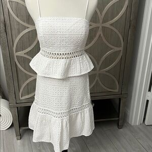 Lilly Pulitzer White 2 piece Lace Peplum top with matching skirt